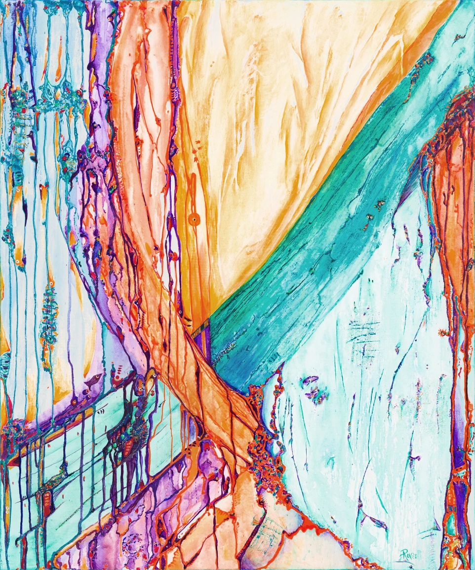 Acrilico e pigmenti naturali su tela, tecnica mista, dittico. Dim. 100 x 120 x 3 cm cad. Collezione SOSPESA. Codice 25016