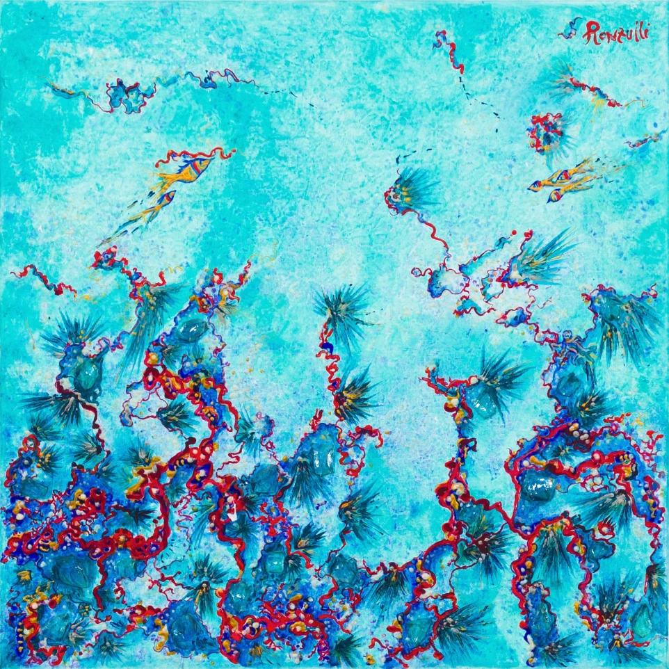 Acrilico e pigmenti naturali su tela, tecnica mista.  Dim. 50 x 50 x 3 cm. Collezione RANDOM. Codice 24021