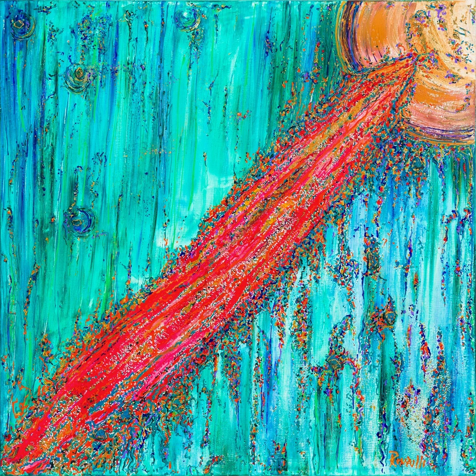 Acrilico e pigmenti naturali su tela, tecnica mista. Dim. 100 x 100 x 3 cm. Collezione RISVEGLI. Codice 24009