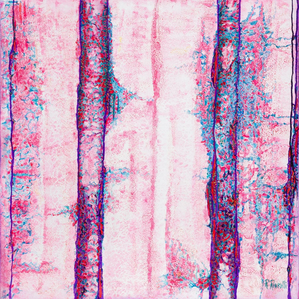 Acrilico e pigmenti naturali su tela, tecnica mista. Dim. 100 x 100 x 2 cm. Collezione HANAMI. Codice 26003