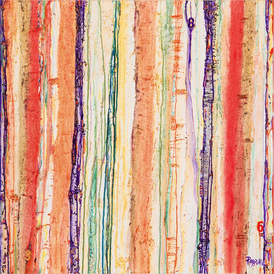 Acrilico e pigmenti naturali su tela, tecnica mista. Dim. 100 x 100 x 3 cm. Collezione STUPORE. Codice 24022