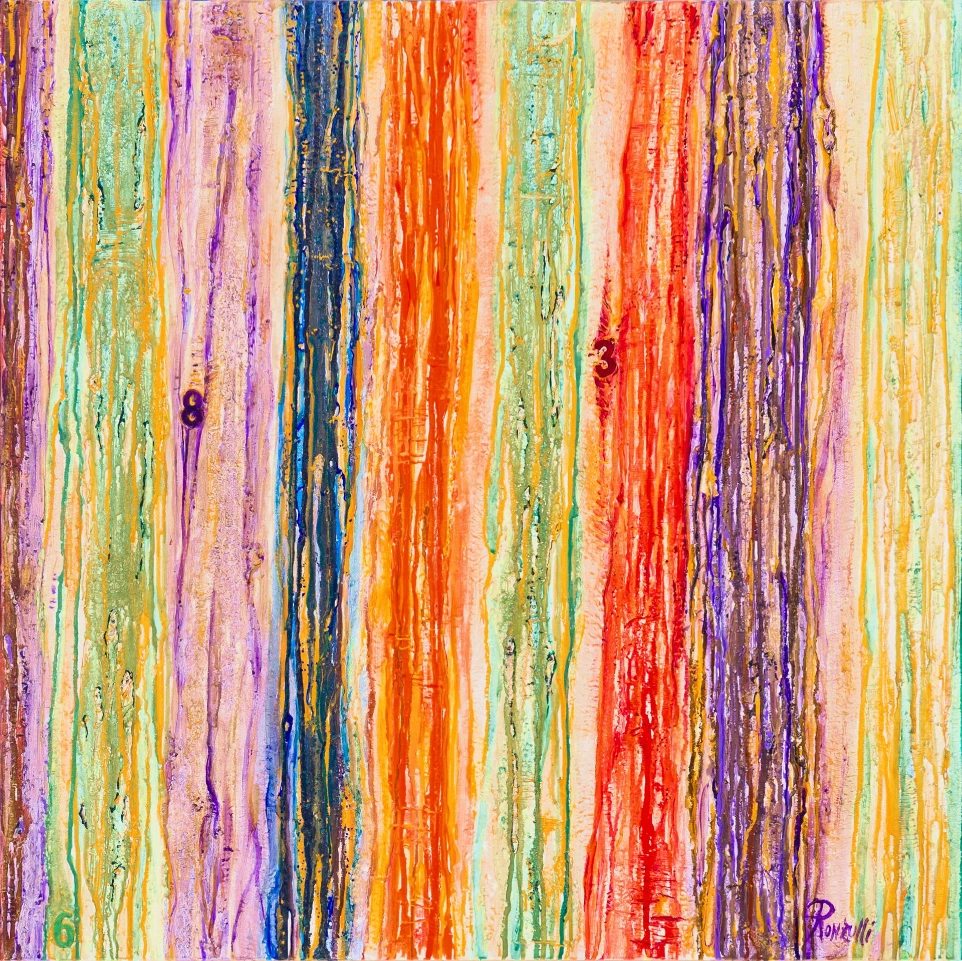 Acrilico e pigmenti naturali su tela, tecnica mista. Dim. 100 x 100 x 3 cm. Collezione STUPORE. Codice 24023