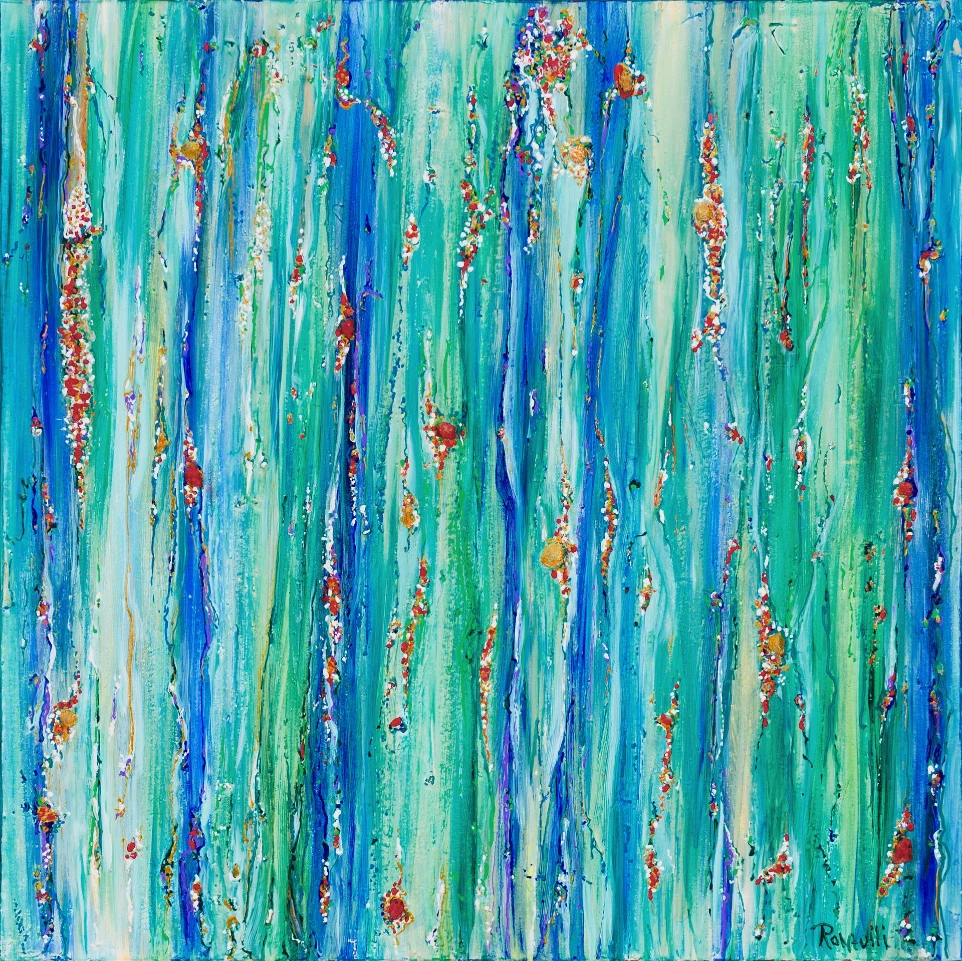 Acrilico e pigmenti naturali su tela, tecnica mista. Dim. 100 x 100 x 3 cm. Collezione RISVEGLI. Codice 24008